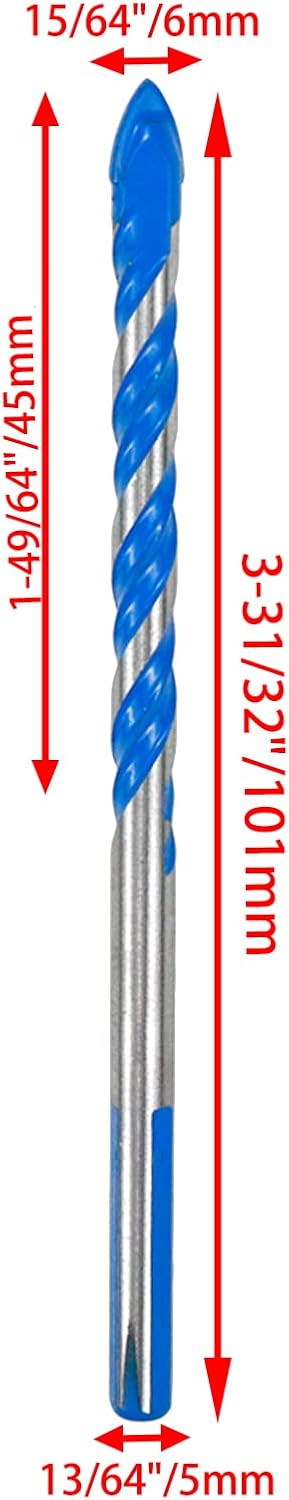 5pcs Masonry Drill Bit 15/64" Drilling Dia Carbide Drill Bit for Glass, Tile and Ceramic