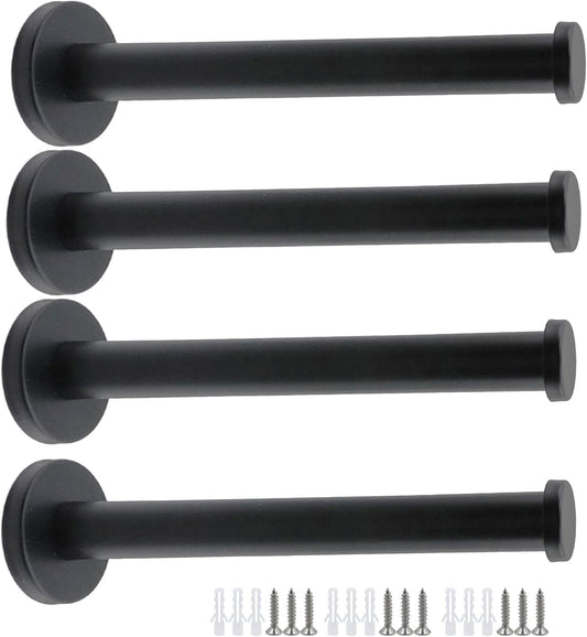 Wall Hooks Heavy Duty Coat Hooks Stainless Steel Clothes Hanger for Hanging Bathroom Towels Handbag Black 6-inch Length with 16mm Shank Dia - Pack of 4