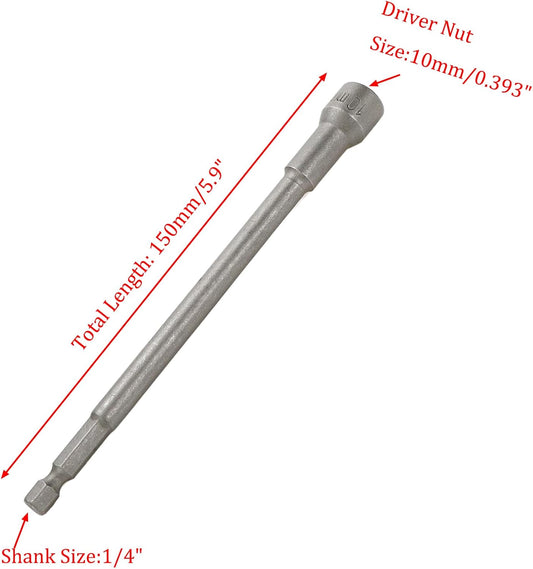 Hex Shank Magnetic Power Nut Driver Bit Set 10mm Hex Socket Extension Long Metric Hex Driver Bits -2pcs
