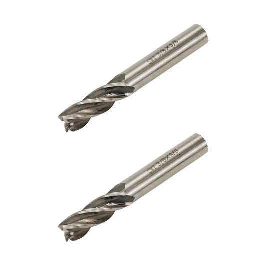 Square End Mill 3/8" Cutting Dia x 3/8" Shank Dia 4 Flute Straight End Mill Cutter - 2pcs