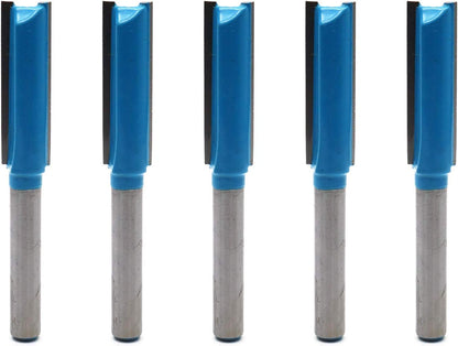 Straight Router Bit Double Flutes for Woodworking 1/4" Shank Dia 3/8" Cutting Dia - Pack of 5