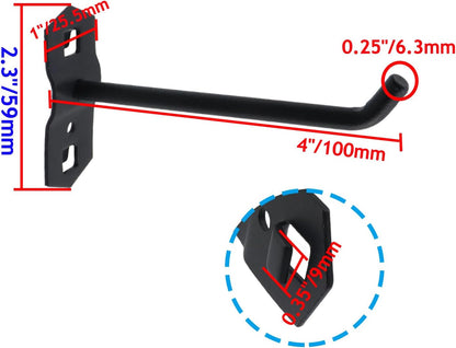Pegboard Hooks Heavy Duty Metal Steel 3/8" Square Hole Peg Hooks Suitbale for 1.5" Spaced Pegboards Garage Wall Hooks for Organizing Tools in Home or Garage 4" Length Black- 4pcs