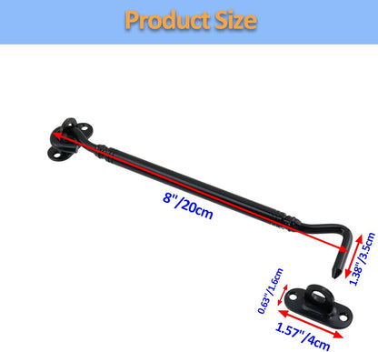 Gate Latch Hook and Eye Latch for Door Barn Door Lock Stainless Steel Door Latch for Shutters Window Shed Cabinet Black 8-inch Length - 2pcs