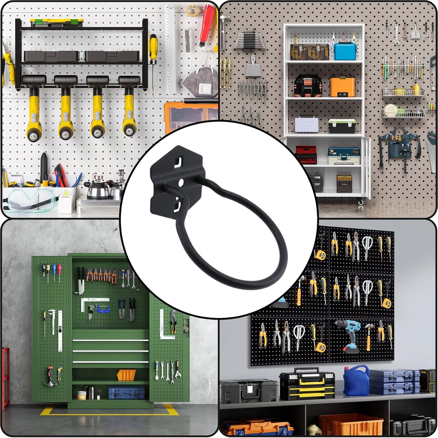 Pegboard Power Tool Holders Pegboard Hooks Heavy Duty Metal Steel 3/8" Square Hole Loop Peg Hooks Suitbale for 1.5" Spaced Pegboards Wall Hooks for Organizing Tools Black 3" Loop Dia- 2pcs