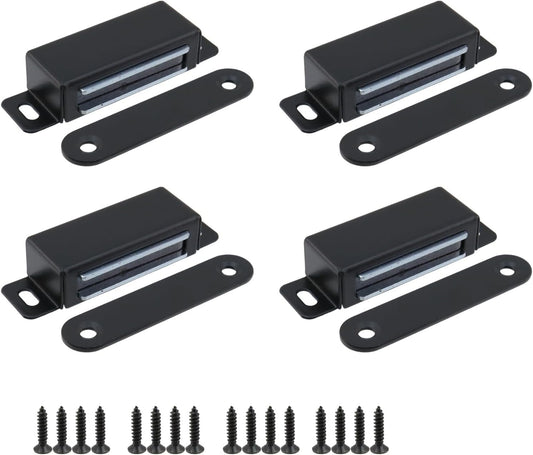 Magnetic Cabinet Door Catch 55 lbs Stainless Steel Magnets Closet Catches for Kitchen Bathroom Cupboard Wardrobe Drawer Latch 2.8" Length, Black -4pcs