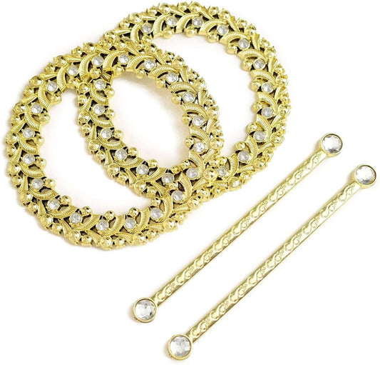 Efavormart 2 Pack | 7" Gold Barrette Style Acrylic Crystal Curtain Tie Backs, Round Backdrop Drapery Brooch Holdbacks