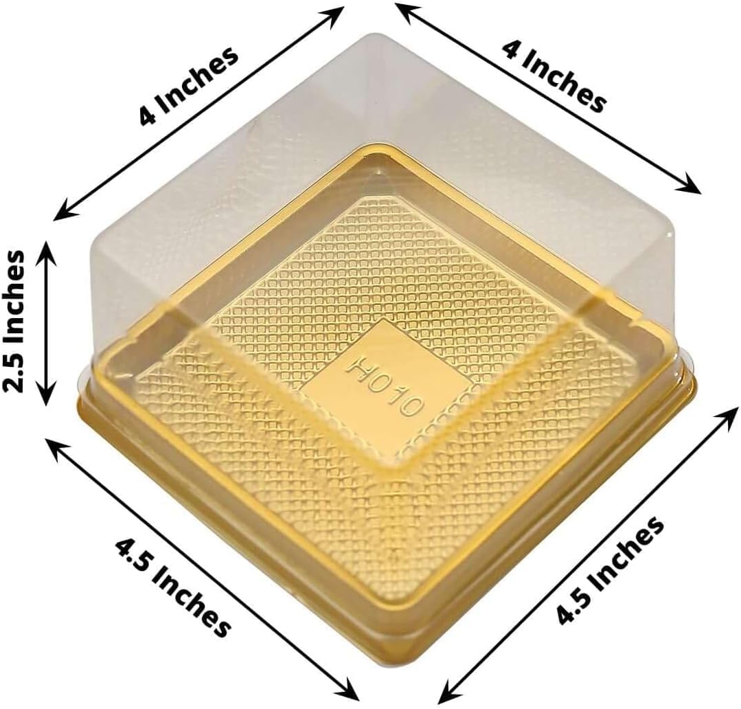 Efavormart 50 Pack | Clear/Gold Square Mini Plastic Dessert Party Favor Boxes, Cupcake Muffin Food Containers - 4"X4"X2.5"