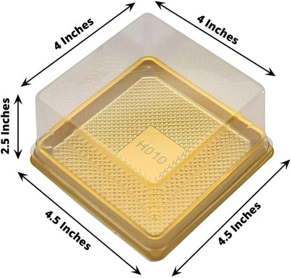 Efavormart 50 Pack | Clear/Gold Square Mini Plastic Dessert Party Favor Boxes, Cupcake Muffin Food Containers - 4"X4"X2.5"