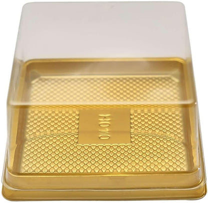 Efavormart 50 Pack | Clear/Gold Square Mini Plastic Dessert Party Favor Boxes, Cupcake Muffin Food Containers - 4"X4"X2.5"