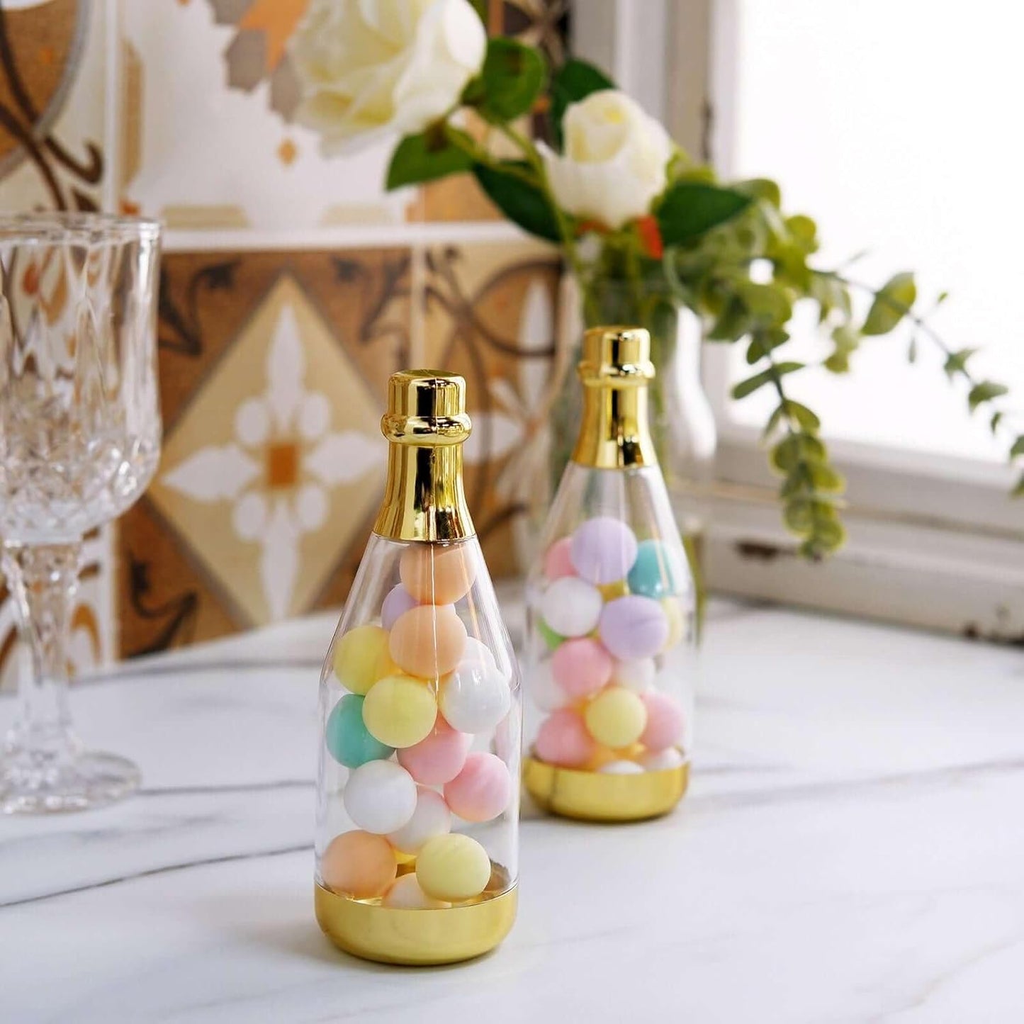 Efavormart 12 Pack Metallic Gold Mini Champagne Bottle Favor Containers, 6" Fillable Candy Jars for Weddings, Bridal Showers & Anniversaries