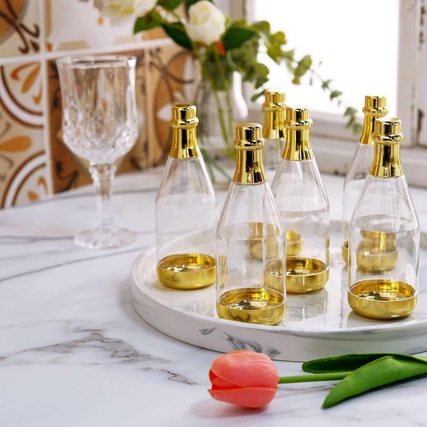 Efavormart 12 Pack Metallic Gold Mini Champagne Bottle Favor Containers, 6" Fillable Candy Jars for Weddings, Bridal Showers & Anniversaries