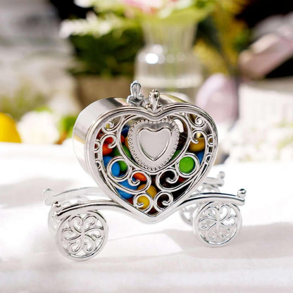 Efavormart 12 Pack 4" Silver Heart Carriage Favor Boxes - Cinderella Fairytale Wire Frame Candy Holders for Wedding, Bridal and Baby Shower Decorations