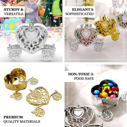 Efavormart 12 Pack 4" Silver Heart Carriage Favor Boxes - Cinderella Fairytale Wire Frame Candy Holders for Wedding, Bridal and Baby Shower Decorations