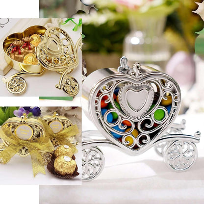 Efavormart 12 Pack 4" Silver Heart Carriage Favor Boxes - Cinderella Fairytale Wire Frame Candy Holders for Wedding, Bridal and Baby Shower Decorations