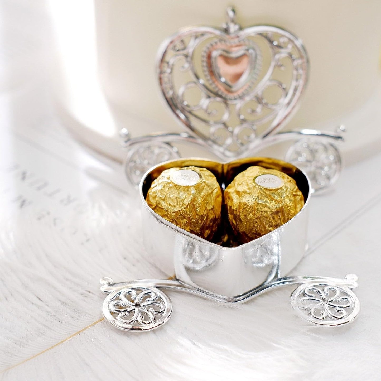 Efavormart 12 Pack 4" Silver Heart Carriage Favor Boxes - Cinderella Fairytale Wire Frame Candy Holders for Wedding, Bridal and Baby Shower Decorations