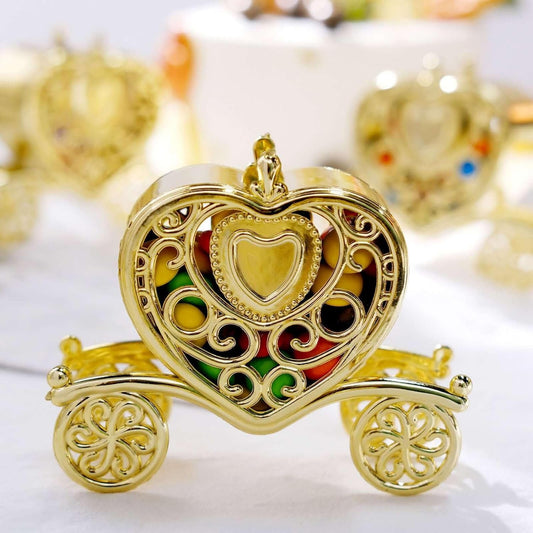 Efavormart 12 Pack - 4" Gold Fillable Heart Carriage Favor Candy Boxes for Wedding, Bridal Shower, Baby Shower, Birthday, Candy Jars Decorations