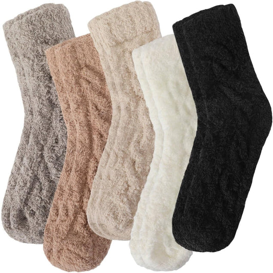 Fuzzy Socks for Women, Womens Winter Fluffy Socks 5 Pairs Ultra Soft Warm Fabric Sleeping Slipper Sock for Women