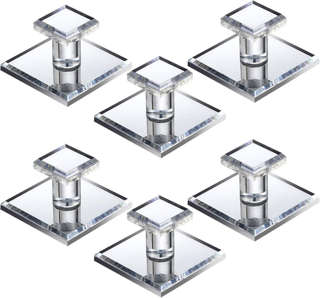 6 Pcs Stick on Knobs Adhesive Cabinet Handles Acrylic Mirror Pull Handles Clear Beveled Mirror Knobs Small Square for Cabinet Wardrobe Windows Drawer Door(1.75'' X 1.75'') Hover Image