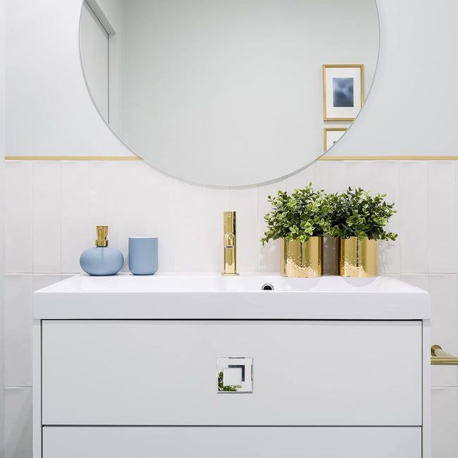 6 Pcs Stick on Knobs Adhesive Cabinet Handles Acrylic Mirror Pull Handles Clear Beveled Mirror Knobs Small Square for Cabinet Wardrobe Windows Drawer Door(1.75'' X 1.75'') Main Image