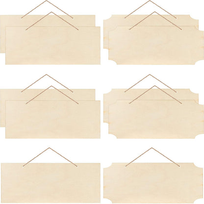10 Pcs Unfinished Hanging Wood Sign Easter 9.8 x 3.9 Inch Rectangle Blank Wooden Plaque Blank Hanging Wooden Slices Banners with Ropes for Spring Painting Writing DIY Crafts