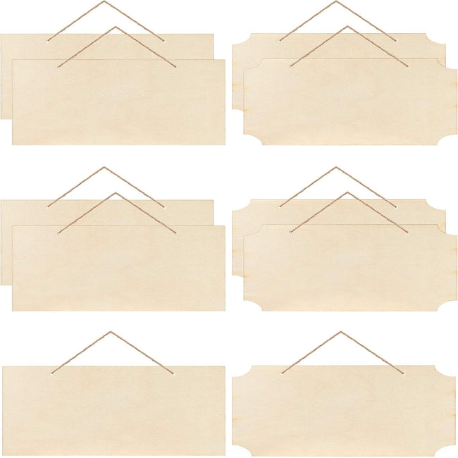 10 Pcs Unfinished Hanging Wood Sign Easter 9.8 x 3.9 Inch Rectangle Blank Wooden Plaque Blank Hanging Wooden Slices Banners with Ropes for Spring Painting Writing DIY Crafts Hover Image