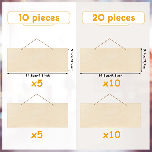 10 Pcs Unfinished Hanging Wood Sign Easter 9.8 x 3.9 Inch Rectangle Blank Wooden Plaque Blank Hanging Wooden Slices Banners with Ropes for Spring Painting Writing DIY Crafts