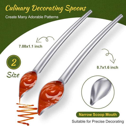 3 Pieces Candy Dipping Tools Chocolate Dipping Fork Spoons Set 2 Pieces Culinary Decorating Spoons Chef Art Pencil for Decorative Plates Stainless Steel(Classic Style)