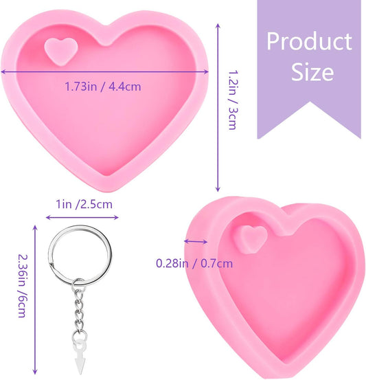 4 Pieces Heart Resin Keychain Molds for Epoxy Resin Easter Mother's Day Silicone Fondant Molds Love Keychain Gift with 20 Pieces Key Rings for DIY Decoration, Homemade Dessert