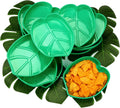 12 Set Palm Leaf Snack Tray Hawaii Reusable Food Tray with Tropical Imitation Green Plant Leaves, Cookies Chips, Candy Dip, for Jungle Island Luau Party Decorations Birthdays, 8.3 x 7 Inch