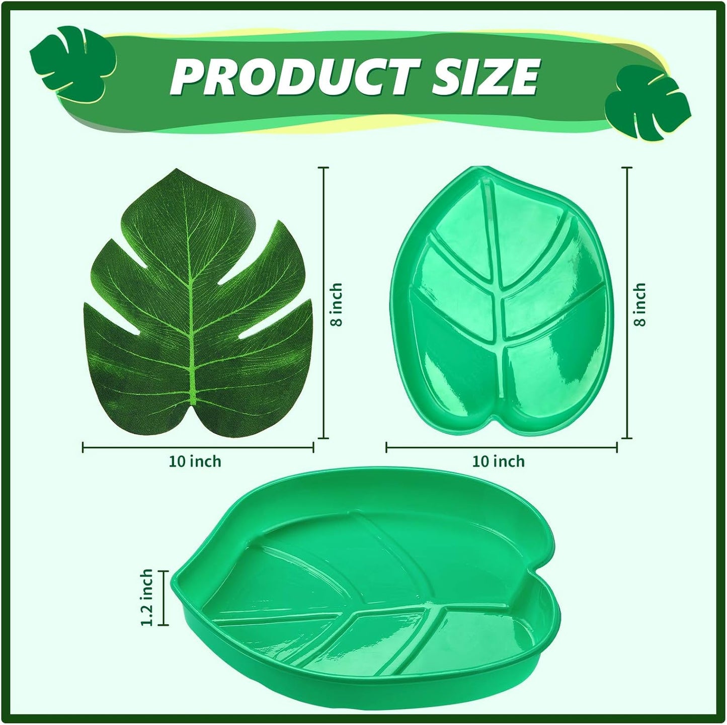 12 Set Palm Leaf Snack Tray Hawaii Reusable Food Tray with Tropical Imitation Green Plant Leaves, Cookies Chips, Candy Dip, for Jungle Island Luau Party Decorations Birthdays, 8.3 x 7 Inch