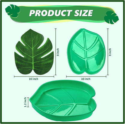 12 Set Palm Leaf Snack Tray Hawaii Reusable Food Tray with Tropical Imitation Green Plant Leaves, Cookies Chips, Candy Dip, for Jungle Island Luau Party Decorations Birthdays, 8.3 x 7 Inch