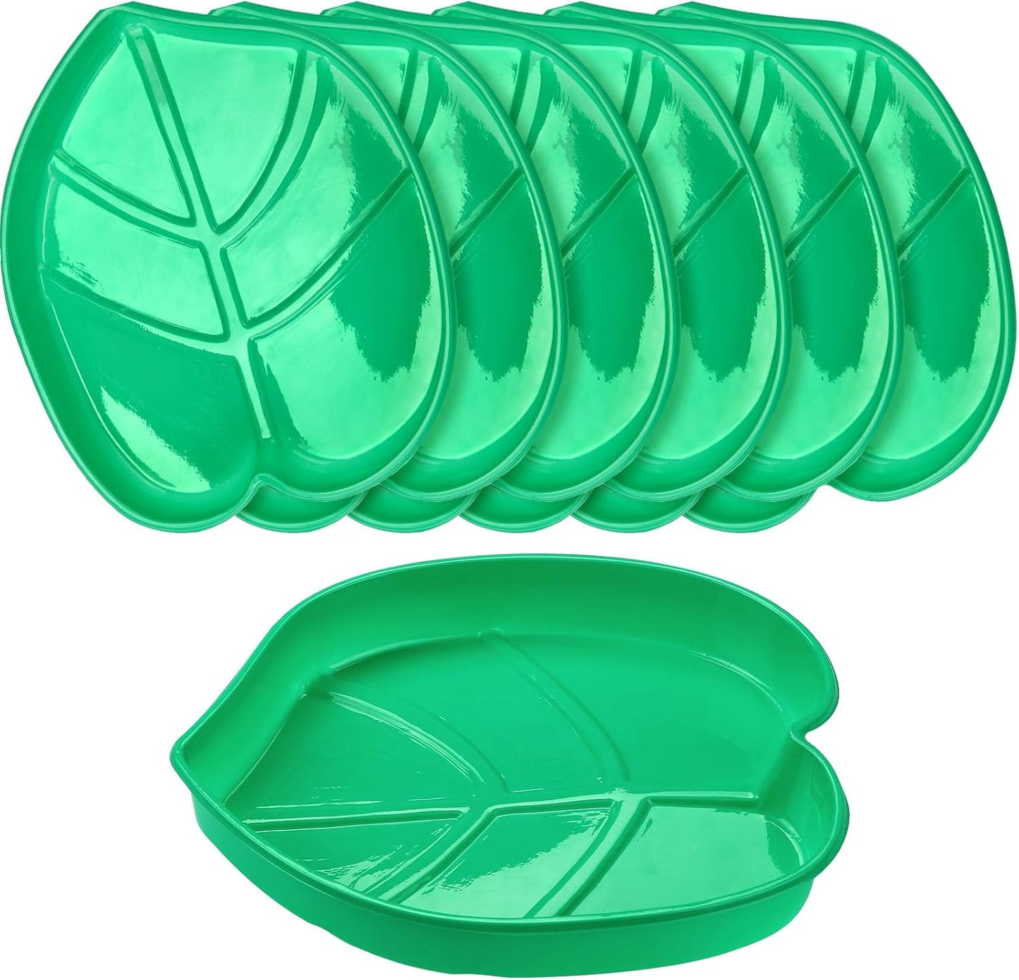 12 Set Palm Leaf Snack Tray Hawaii Reusable Food Tray with Tropical Imitation Green Plant Leaves, Cookies Chips, Candy Dip, for Jungle Island Luau Party Decorations Birthdays, 8.3 x 7 Inch