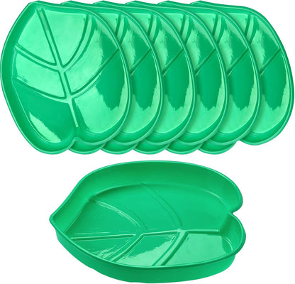 12 Set Palm Leaf Snack Tray Hawaii Reusable Food Tray with Tropical Imitation Green Plant Leaves, Cookies Chips, Candy Dip, for Jungle Island Luau Party Decorations Birthdays, 8.3 x 7 Inch