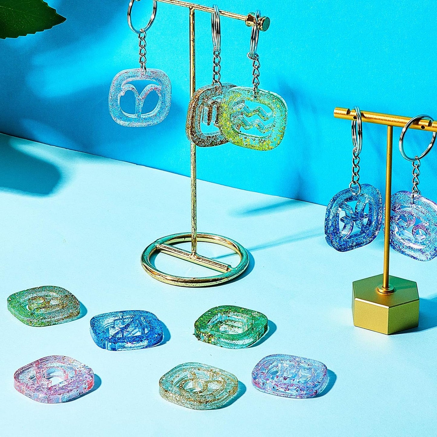 3 Pieces Zodiac Signs Keychain Resin Molds Silicone with Hole Constellation Sign Pendant Silicone Epoxy UV Resin Mold for DIY Keychain Pendant Jewelry Making, 8 Colors Holographic Glitter Sequins