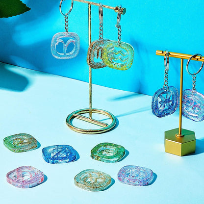 3 Pieces Zodiac Signs Keychain Resin Molds Silicone with Hole Constellation Sign Pendant Silicone Epoxy UV Resin Mold for DIY Keychain Pendant Jewelry Making, 8 Colors Holographic Glitter Sequins