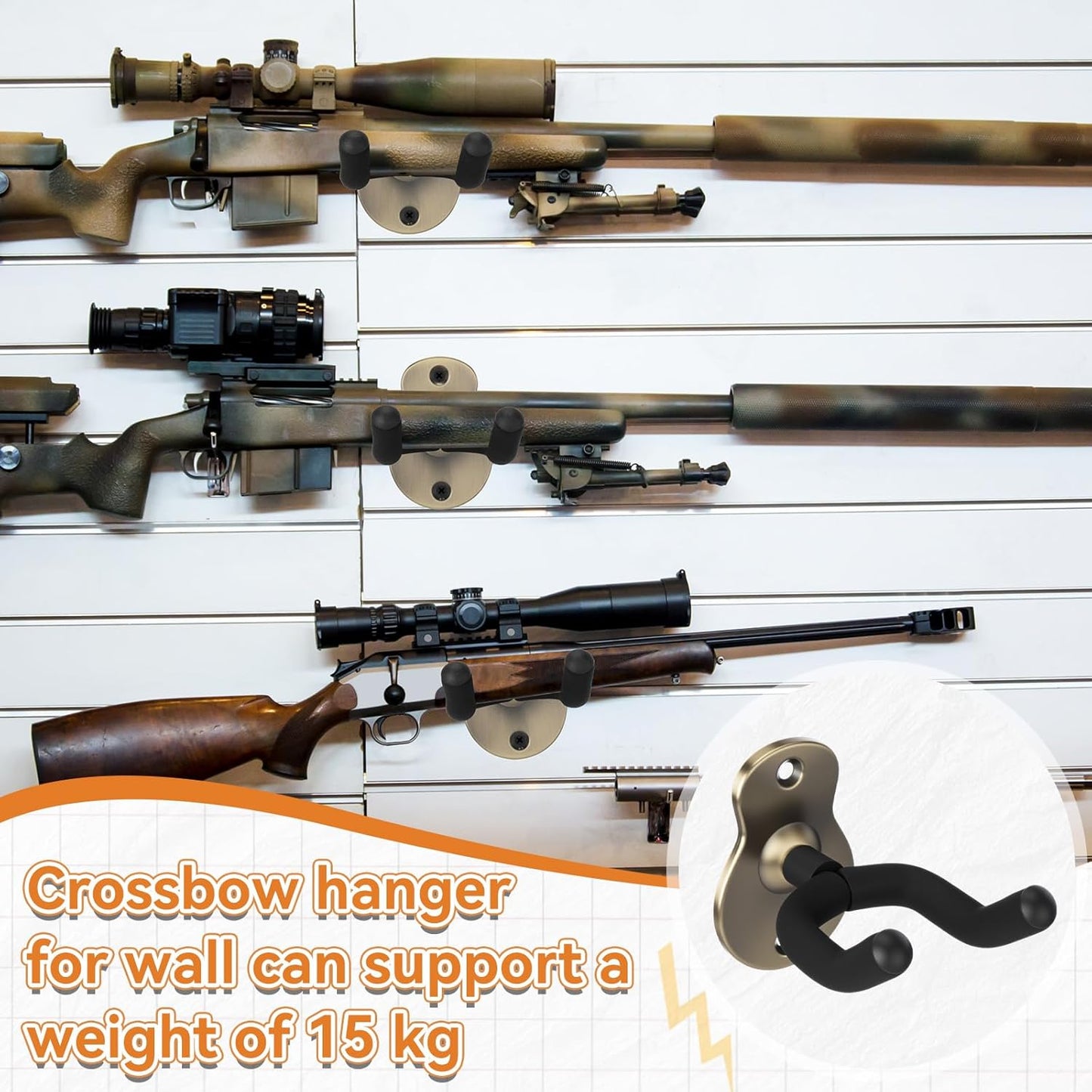 2 Pcs Crossbow Hanger for Wall Vertical Rack Wall Mount Metal Gun Holder Compound Bow Hanger Holder Displays Rack Shotgun Hooks Rifle Storage Securely Holds Airsoft Firearm