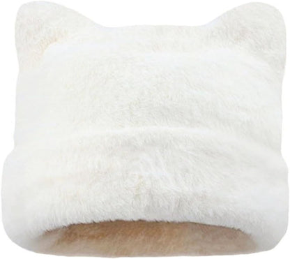 Womens Winter Beanie Hat Cute Cat/Bear Ear Hat for Women, Large Size Warm Plush Hat, Ears with Support - DIY Shapes