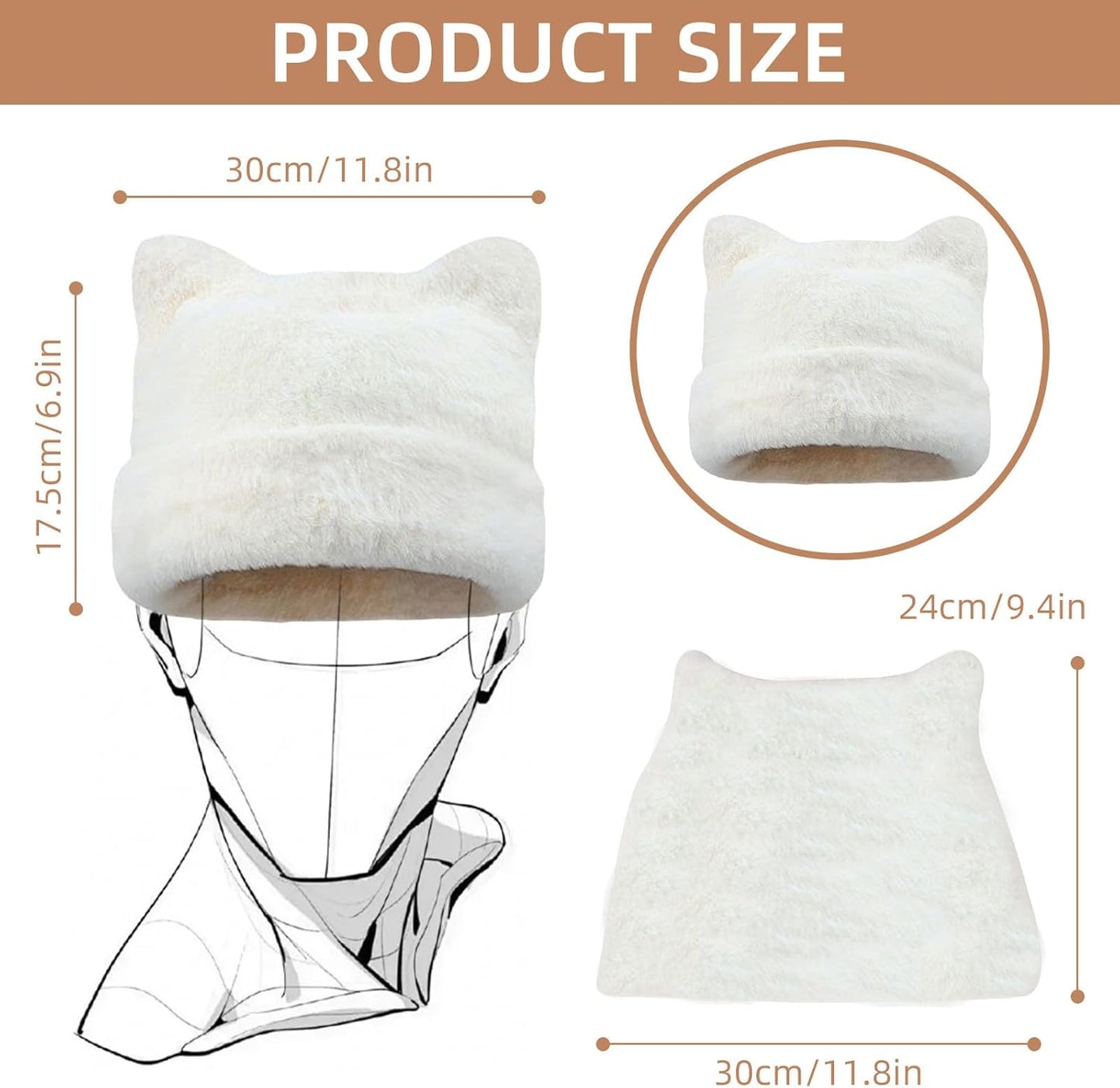 Womens Winter Beanie Hat Cute Cat/Bear Ear Hat for Women, Large Size Warm Plush Hat, Ears with Support - DIY Shapes