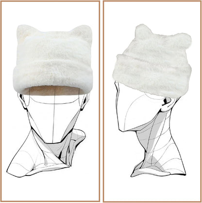 Womens Winter Beanie Hat Cute Cat/Bear Ear Hat for Women, Large Size Warm Plush Hat, Ears with Support - DIY Shapes