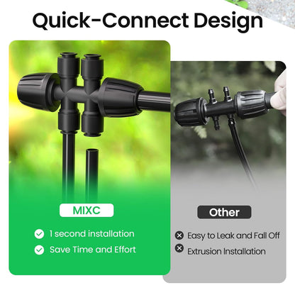 4 Packs 1/2''to 1/4''Barbed Tee Quick Connector,Drip Irrigation Fittings for 4-Way Connector