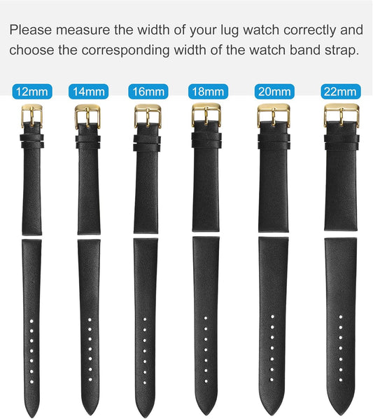 Multi-sizes Genuine Leather Band, Flat Thin Elegant Leather Watch Strap for Men and Women