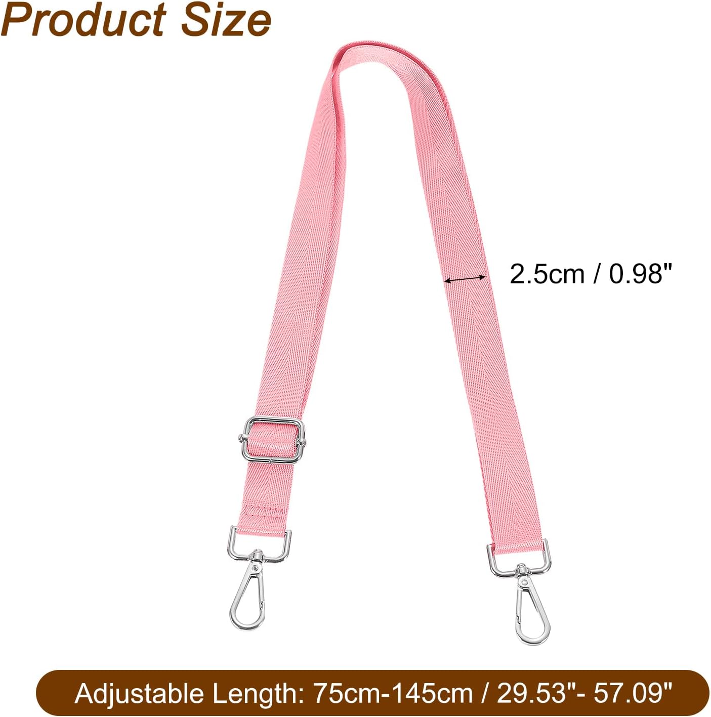Wide Shoulder Strap, 2.5cm Adjustable Purse Strap Replacement Crossbody Strap for Shoulder Bag Handbag, Pink, Silver Pull Core Buckle