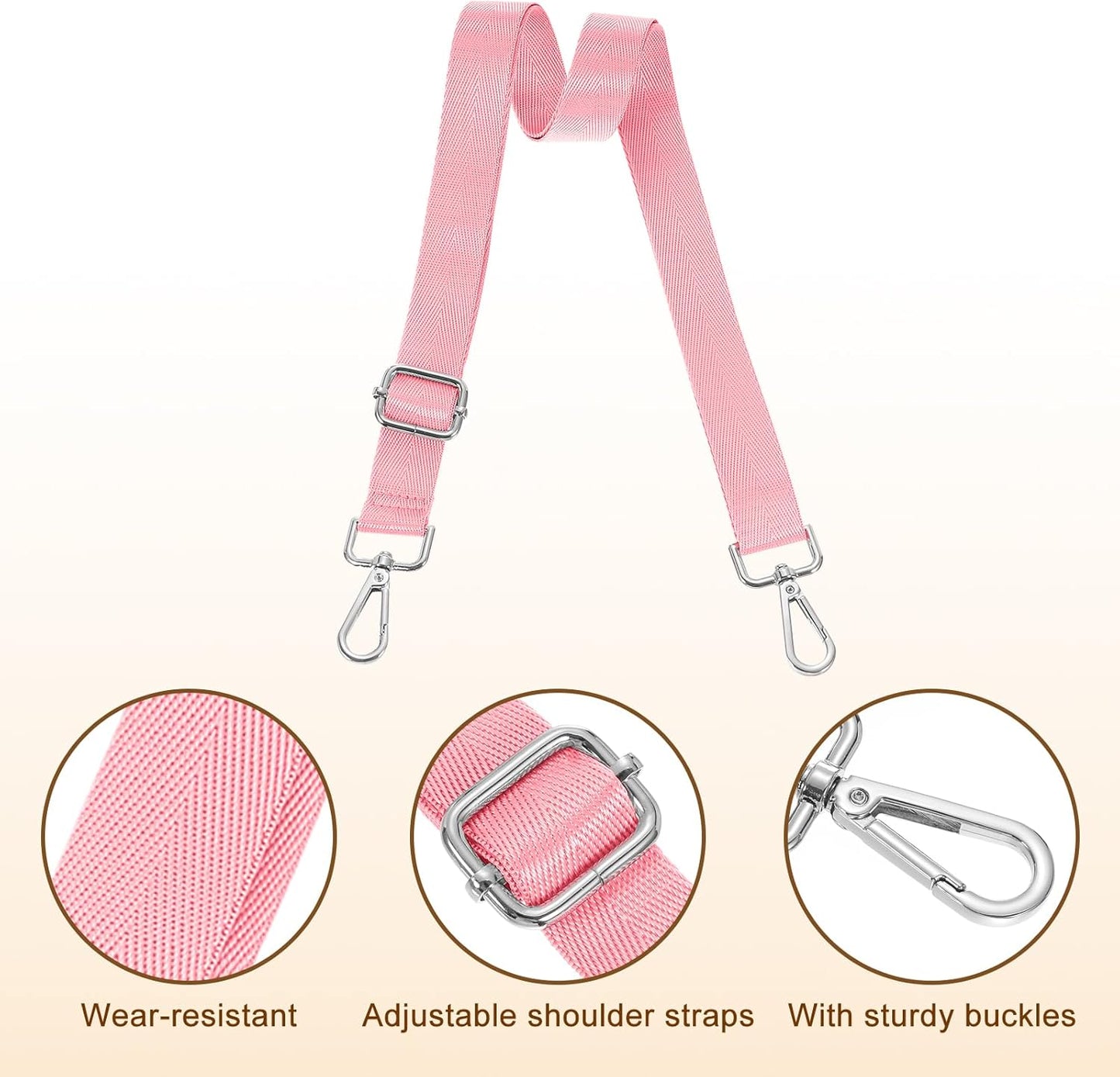 Wide Shoulder Strap, 2.5cm Adjustable Purse Strap Replacement Crossbody Strap for Shoulder Bag Handbag, Pink, Silver Pull Core Buckle