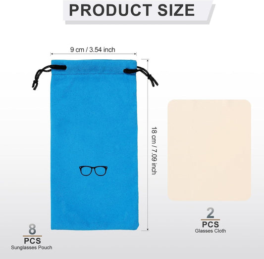 Flocking Eyeglass Cases, Sunglass Case Portable Glasses Pouch with Drawstring Sunglasses Bag with Glasses Cloth