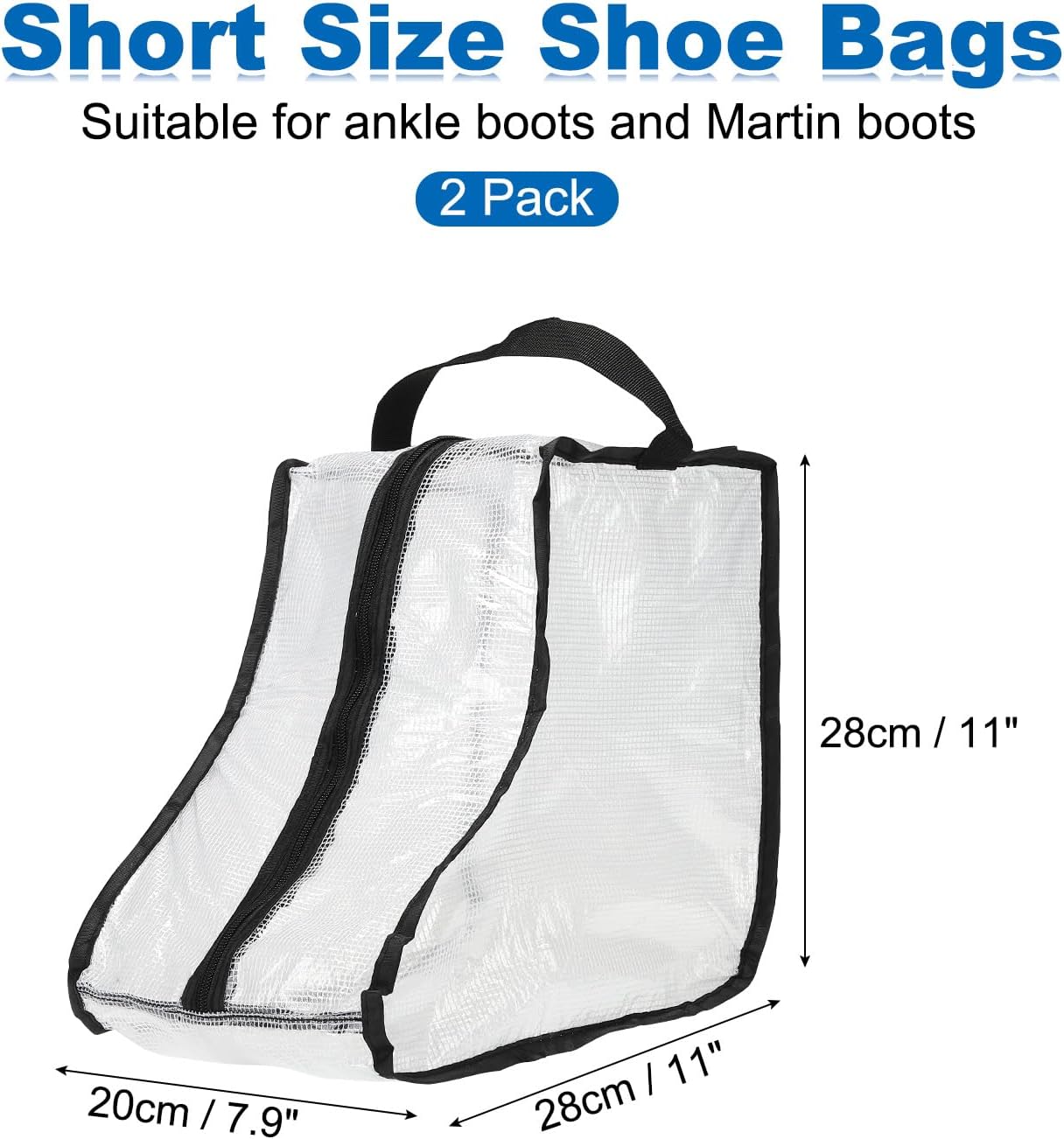2Pack Boot Storage Bag Portable, PVC Shoe Storage Bag with Zipper Clear Boots Cover Protector Bag for Short Boots and Short Boots Storage Travel and Daily Use, Black Tall