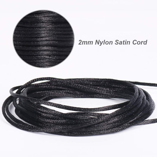 Nylon Satin Cord, 295 Feet 2mm Black Silky Rattail Cord Necklace String for Jewelry Making, Bracelets, Necklaces, Lanyards, Keychains, Beading