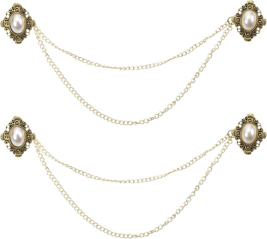 2pcs Sweater Clips Vintage Cardigan Collar Clips with Chain Shirt Clips Shawl Clips Clothes Clip for Women(Gold)