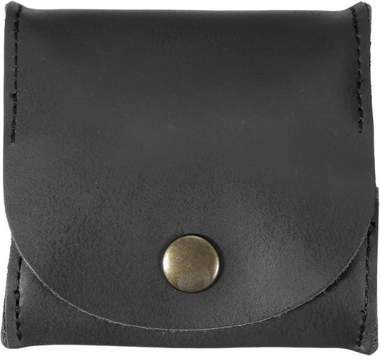 Rustic Leather Coin Purse, Small Leather Pouch Unisex Small Pocket Pouch with Snap Closure Change Holder for Coins Jewelry Earphones Storage, Black