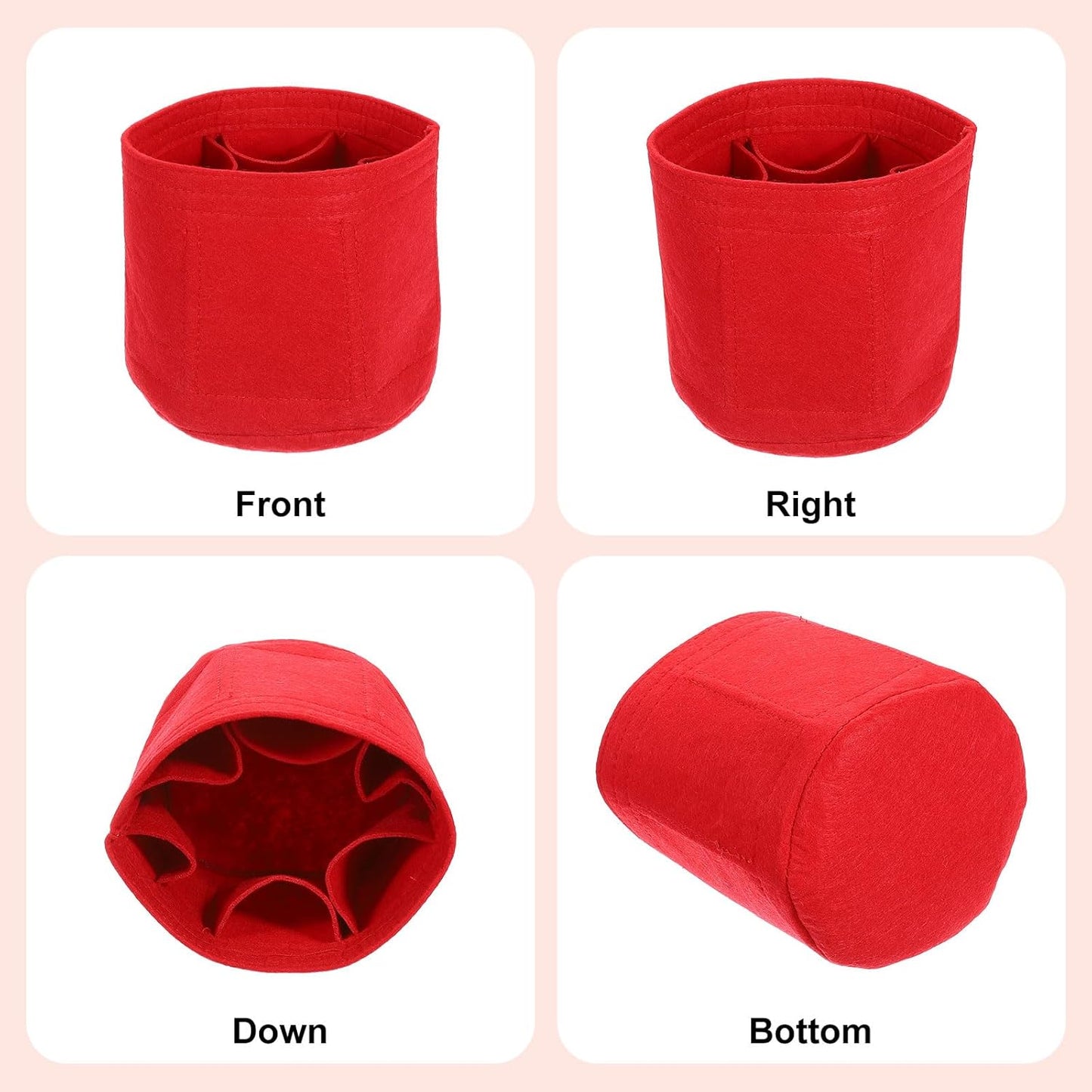 Purse Organizer Insert, Portable Felt Organizer Bags Round Multiple Compartments Purse Liner for Bucket Bag, Domed Satchel, Tote Bag, Handbag Shaper (6" x 6", Red)