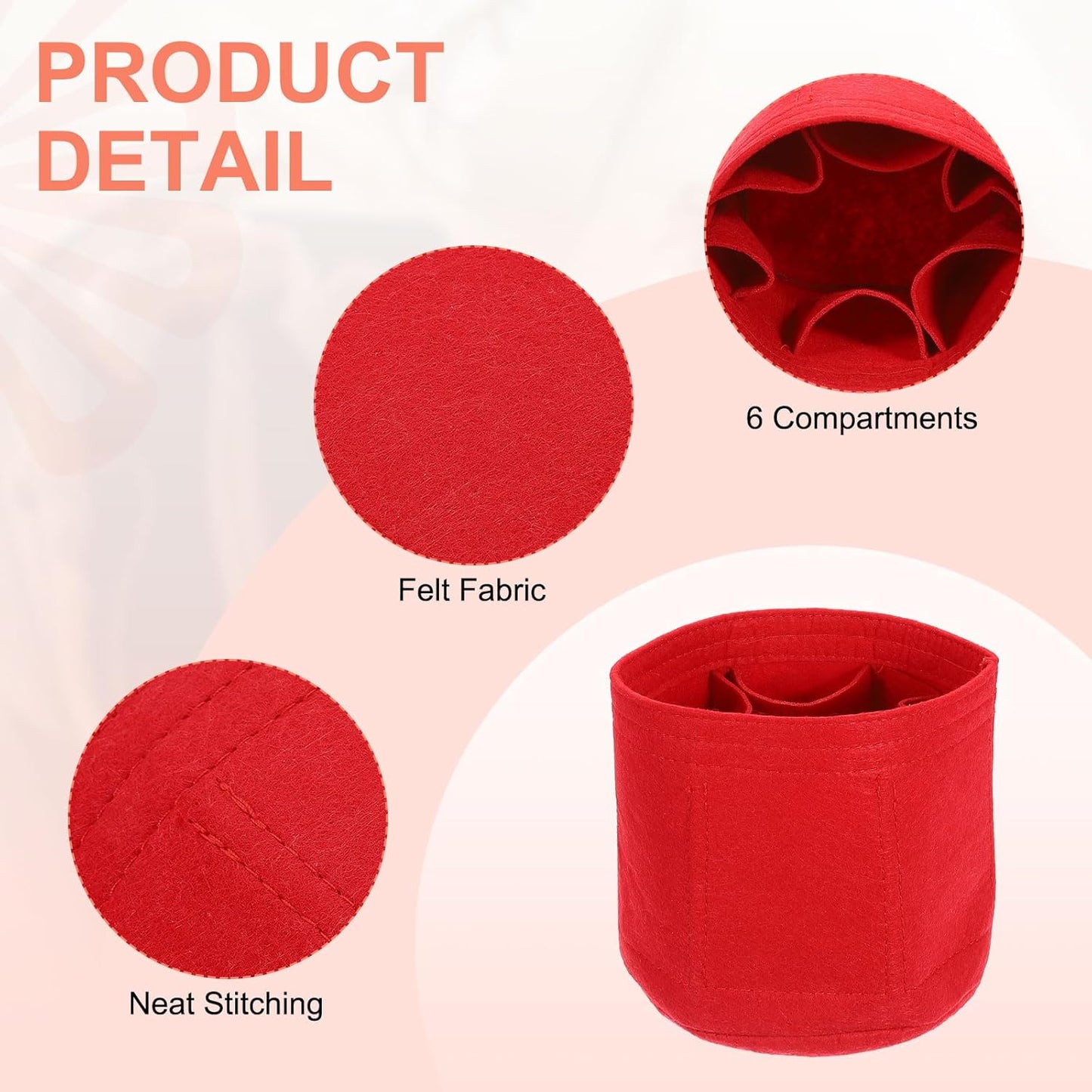 Purse Organizer Insert, Portable Felt Organizer Bags Round Multiple Compartments Purse Liner for Bucket Bag, Domed Satchel, Tote Bag, Handbag Shaper (6" x 6", Red)